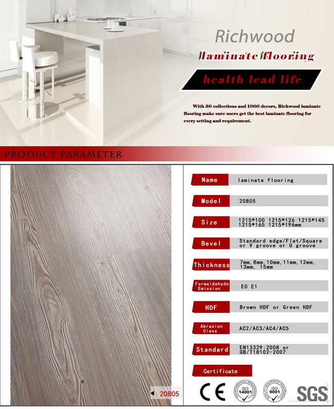 HDF Vinyl Plank 12.3mm Embossed Oak U Grooved Wood Wooden Laminate Flooring