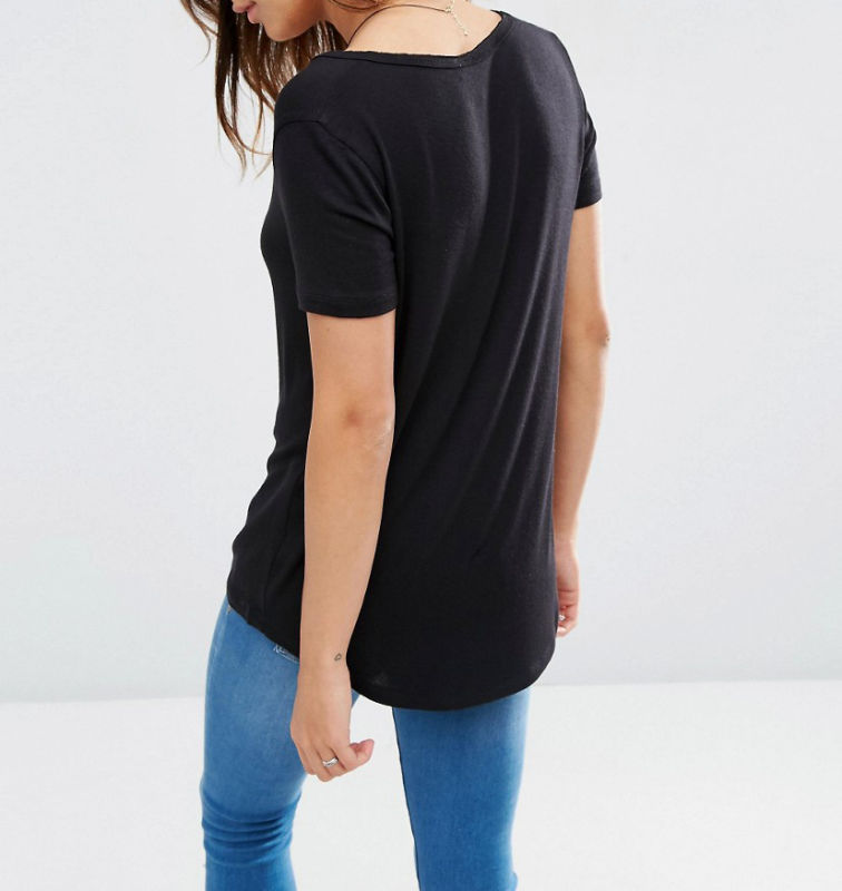 Custom Viscose V Neck Short Sleeves and DIP Back Women T-Shirt