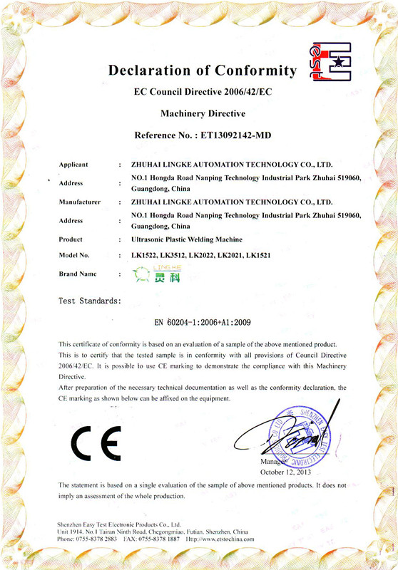 CE Approved Ultrasonic Welding Machine