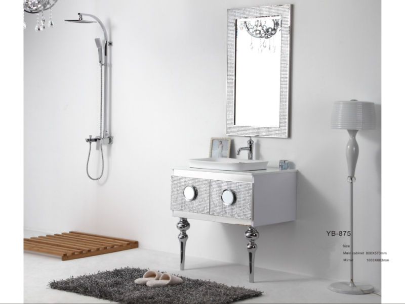 New Fashion Design Sliver White on Wall Modern Stainless Steel Bathroom Mirrored Cabinet (YB-875)