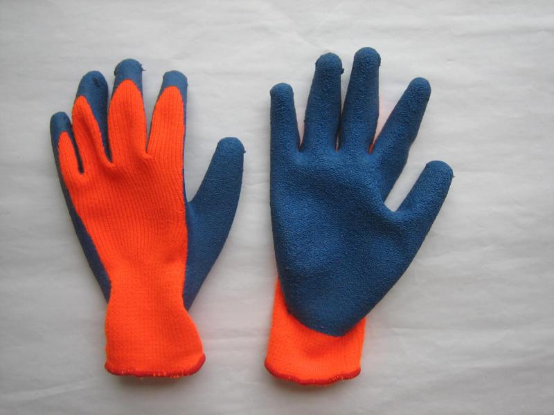 7g Fluorescent Orange String Knit Liner Rough Finish Latex Work Glove