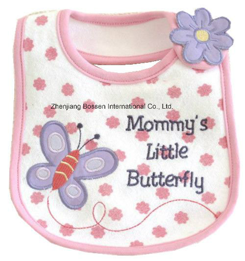 China Factory OEM Produce Customized Design Applique Embroidered Cotton Baby Girl's Feeder Bibs