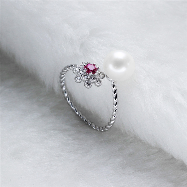 Flower Zircon Natural Freshwater 925 Sterling Silver Pearl Ring