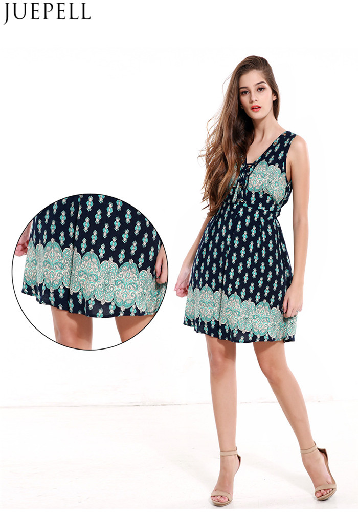 Summer Print Dress Sexy V-Neck Sleeveless Long Section of The Waist a Skirt Women Dress