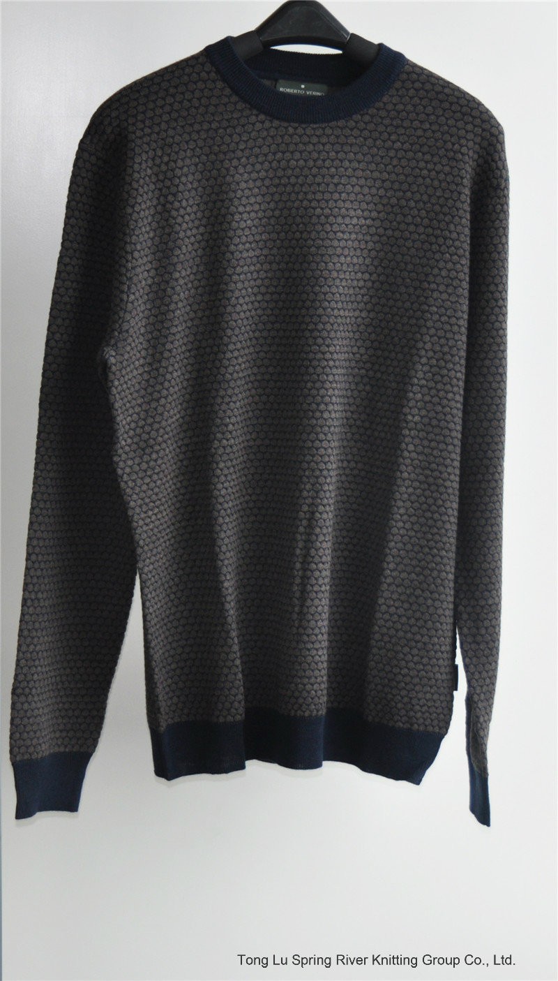 Round Neck Patterned Knit Pullover Sweater for Men