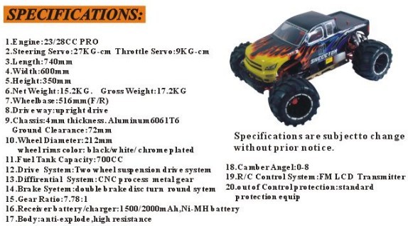 Hsp Skeleton 94050 1: 5 Gas Power RC Monster Truck