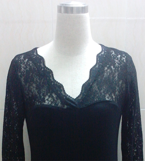 Black Lace Sleeve V Neck Sexy Lady Fashion Shirt Top