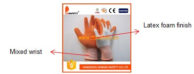 13 Gauge White Nylon Liner Orange Latex Coating Foam Finish Working Safety Gloves Dnl212