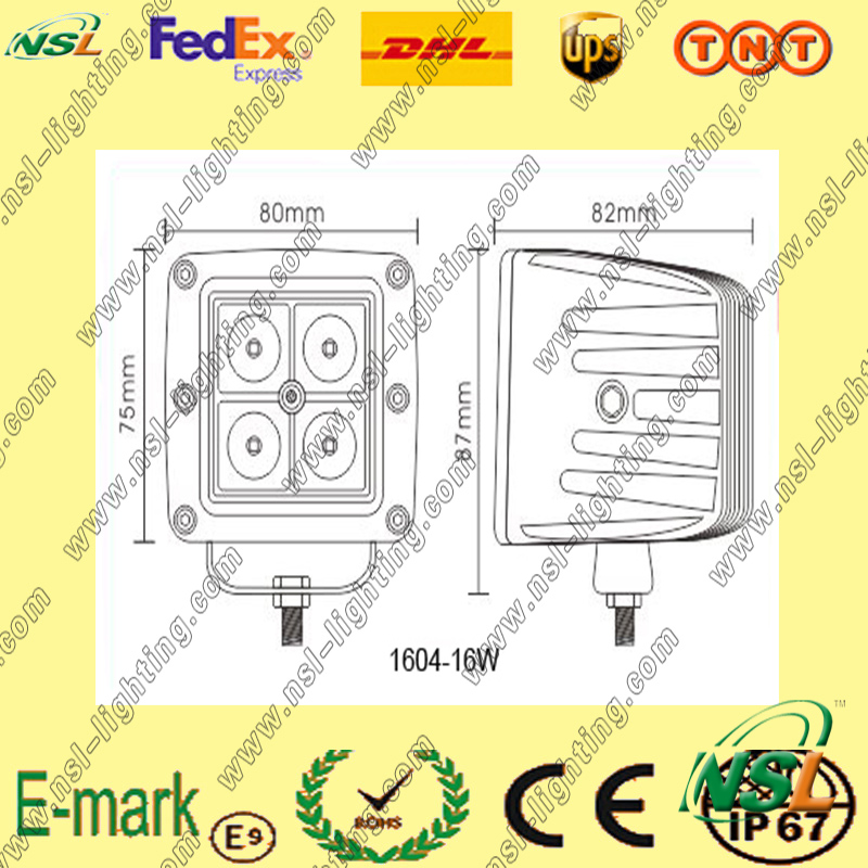 3inch Square 16W CREE LED Work Light Auto Driving off Road Fog Head Light 12/24V DC