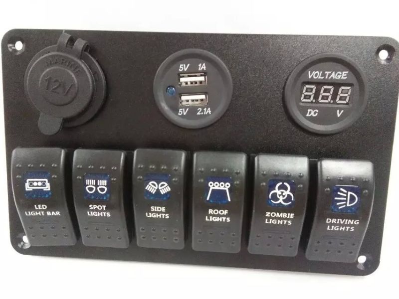 6 Gang Rocker Switch Panel/Cigarette Socket/USB Charger Panel for Marine/Boat