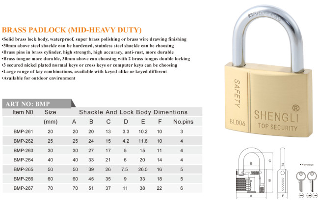 High Quality Heavy Duty Brass Padlock with Long/Short Shackle