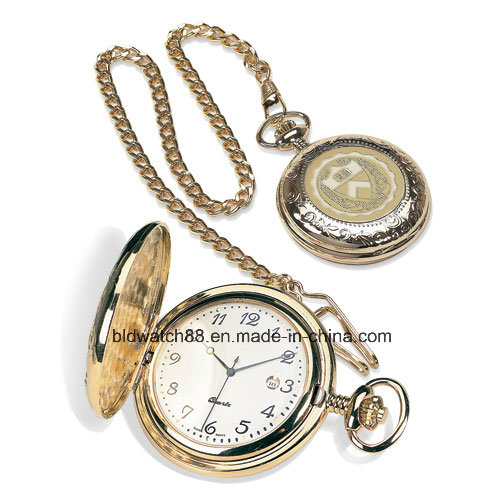 Men's Gold-Tone Satin Finish Analog Quartz Pocket Watch Popular