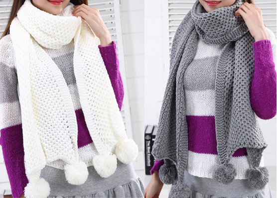 Womens Multiple Style Neck Warmer Thick POM POM Winter Knitted Scarf (SK126)