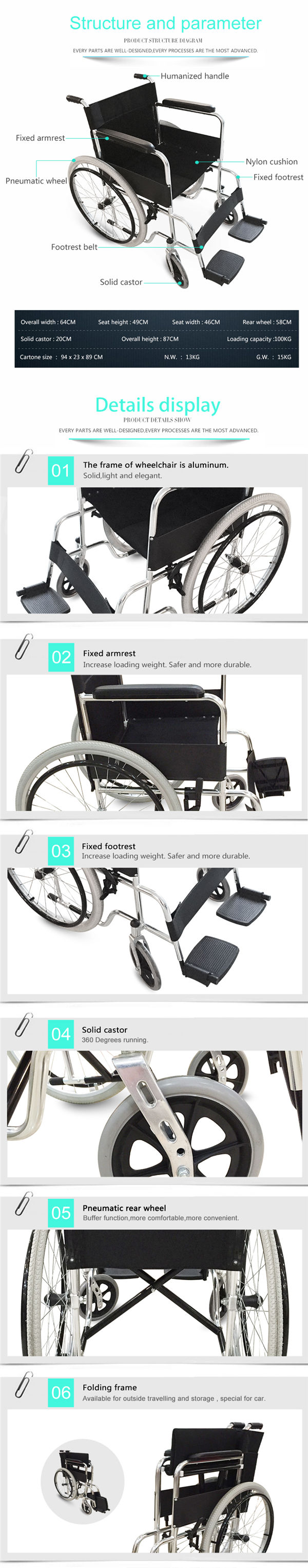 Light Weight Aluminum Foshan Wheelchair