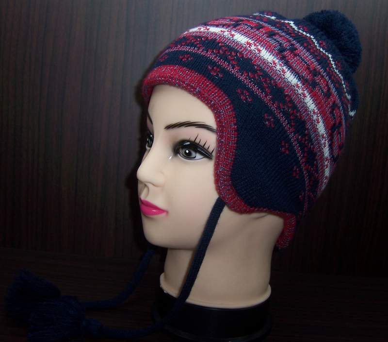 Custom Pattern New Asian Style Knitted Beanie Hat with Earflap (1-2272/73/74/76)