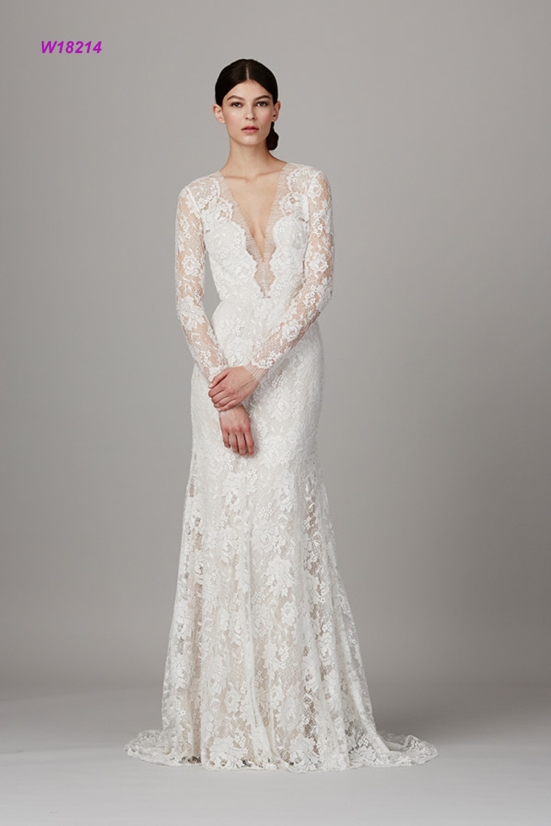 Long Sleeve V Neck Lace Wedding Dress