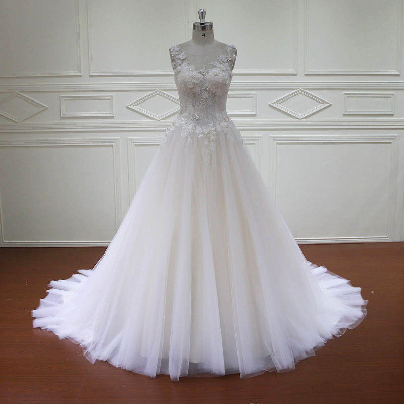 A-Line 3D Flowers Lace Beading Bridal Dresses