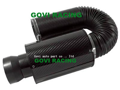 3in Real Carbon Air Filter with Plastic Flexible Pipe 76mm Rubber Reuducer Universal