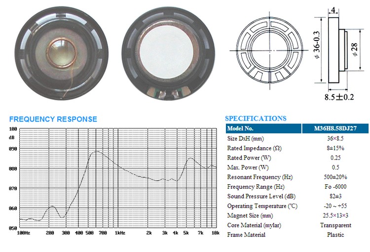 Fbf36-2 36mm 0.25W 8ohm Small Round Micro Speaker (FBELE)