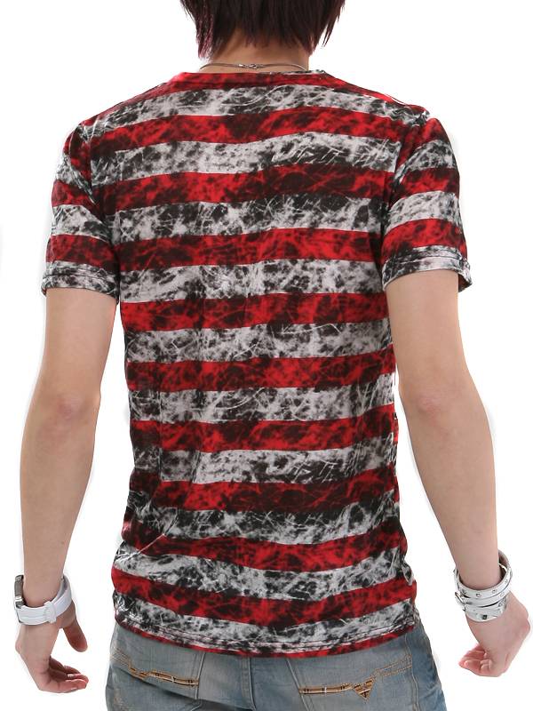 Fashion Dye Stripe V Neck Short Sleeve Summer Wholesale Cotton Men T Shirt