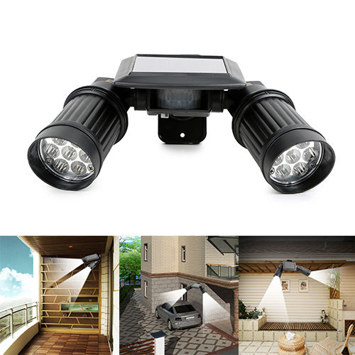 Adjustable Solar PIR Motion Sensor Flood Light, Solar Dual Head Spotlight, Solar Flood Lamp in Telescope Design