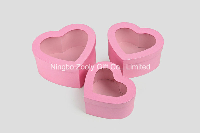 Hearted Shape Cosmetics Paper Gift Box with Ribbon Clear Window