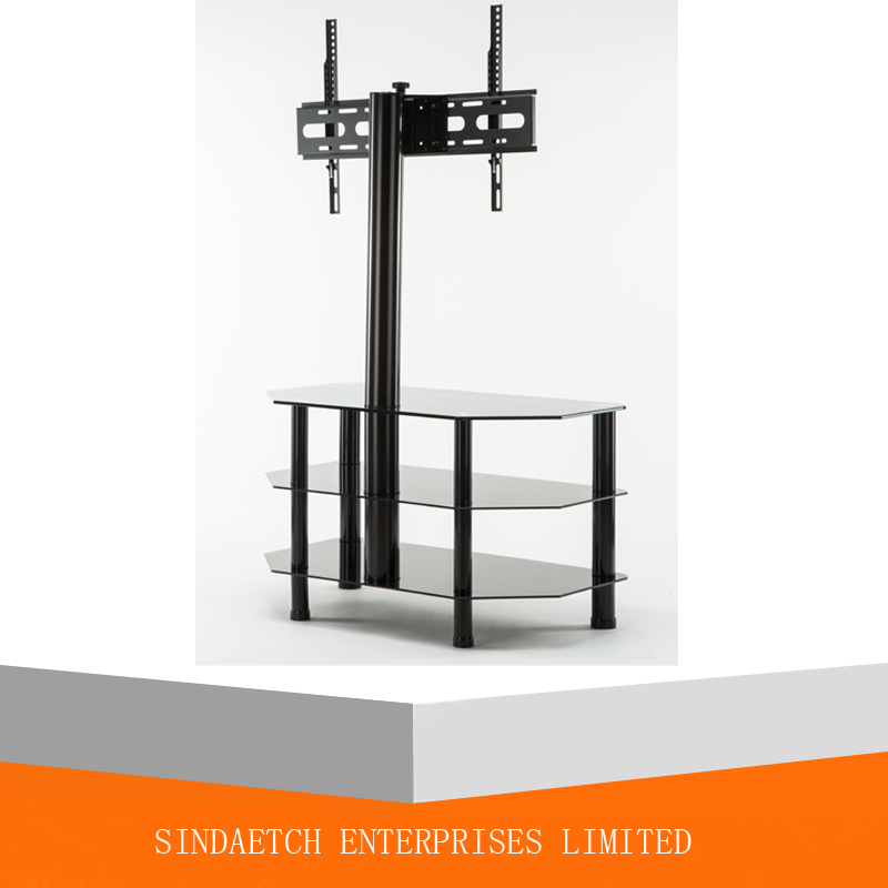 TV Mounting Glass Center Black Steel TV Stand