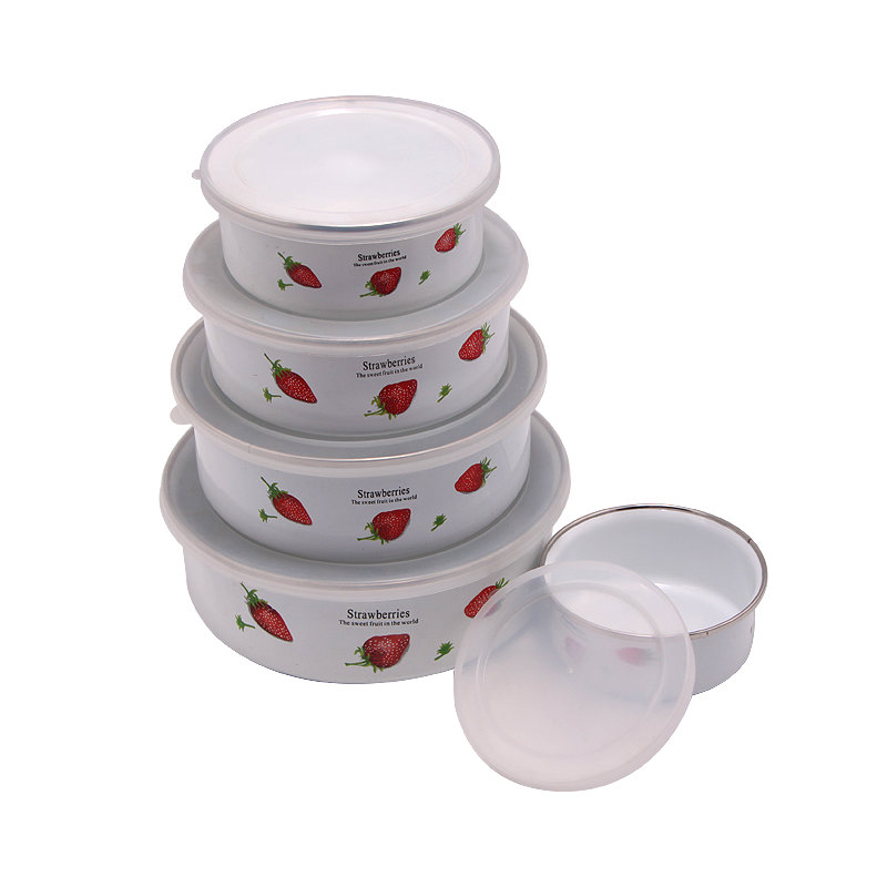 High Quality 5PCS Enamel Salad Bowl with Plastic Lid