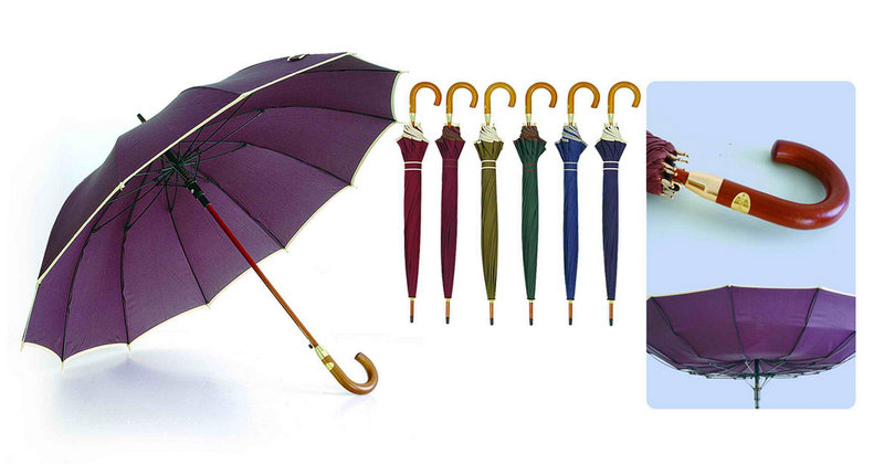 12 Ribs Automatic Fiberglass Windproof Edge Wooden Umbrella (YS-25123516R)