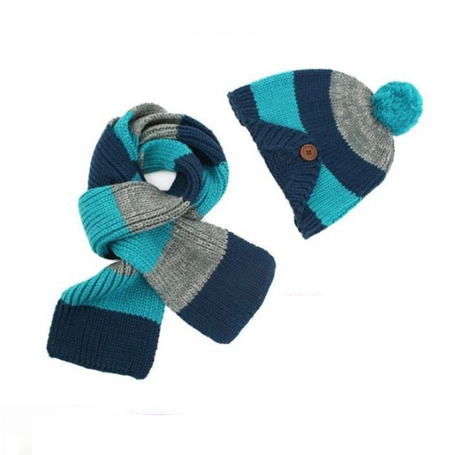 Yonger Winter Baby Girls Boys Kid Hat Wool Knitted Crochet Beanie Cap Scarf Set (HW603S)