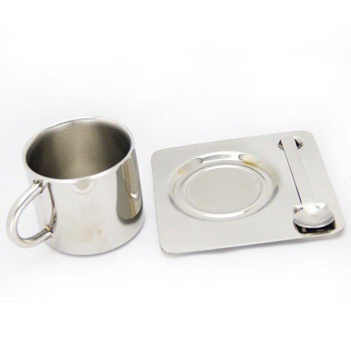 Stainless Steel Espresso Cup and Saucer Mug Set