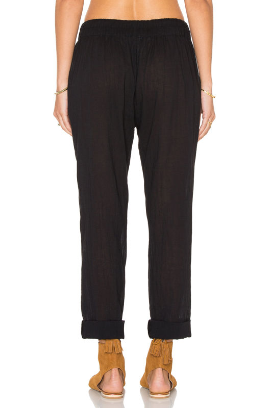 Black Cotton Drawstring Waist Beach Pants