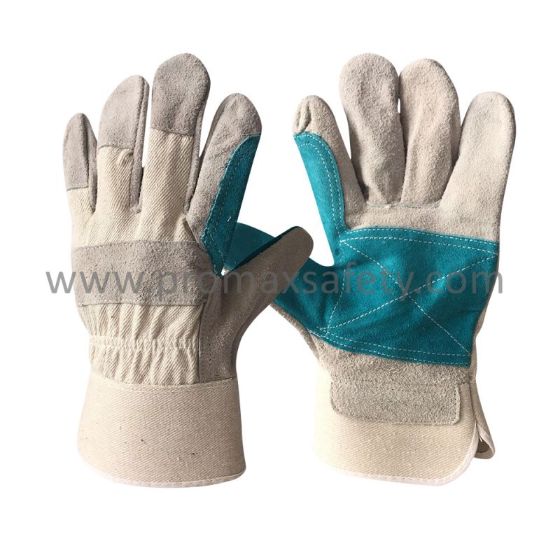 Rubberized Cuff Reinforced Palm Cow Split Work Glove Ce Approved