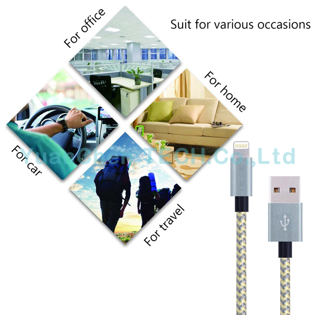 1m/2m/3m Nylon Braided Fast Charging 8pins Data USB Cable for iPhone iPad