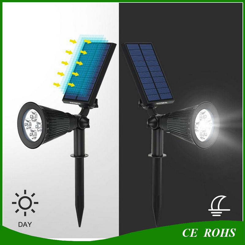 Garden Lawn Solar Lamp Waterproof LED Light Wall Spotlights with Ground Spike