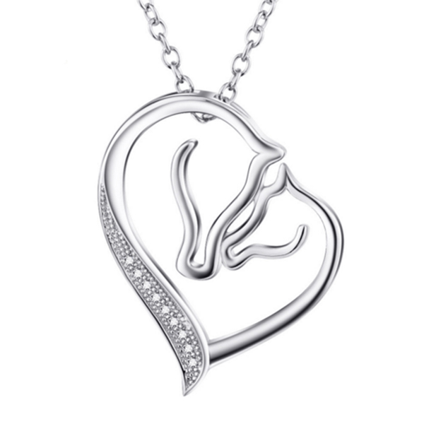 925 Sterling Silver CZ Fashion Jewelry Mother Child Horse Necklace