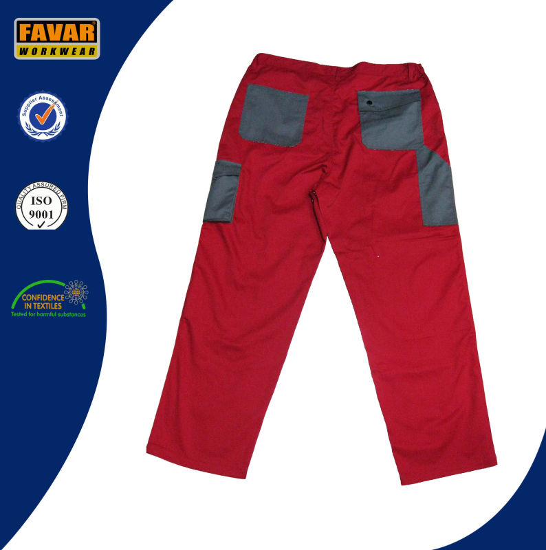 Grey Red 300 GSM Cotton Drill Heavy-Duty Work Pant Durable Men Cargo Work Pants