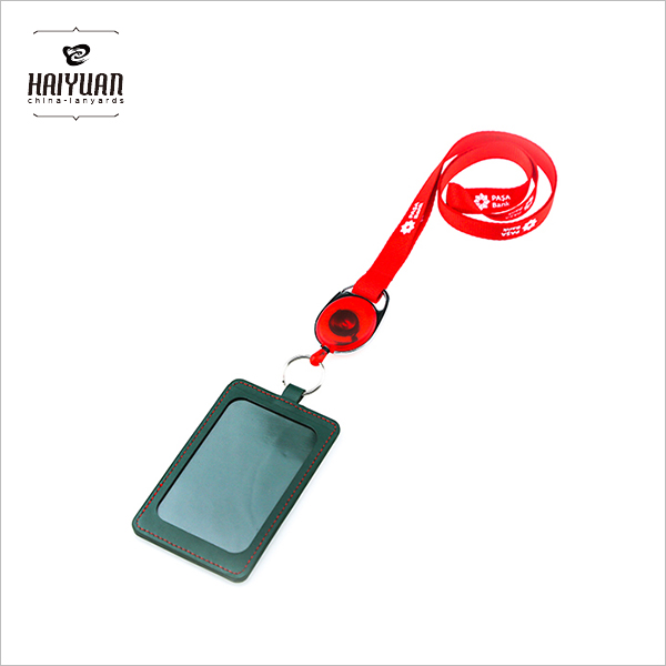 High Quality Retractable Badge Reel Lanyard with PU Leather Card Holder