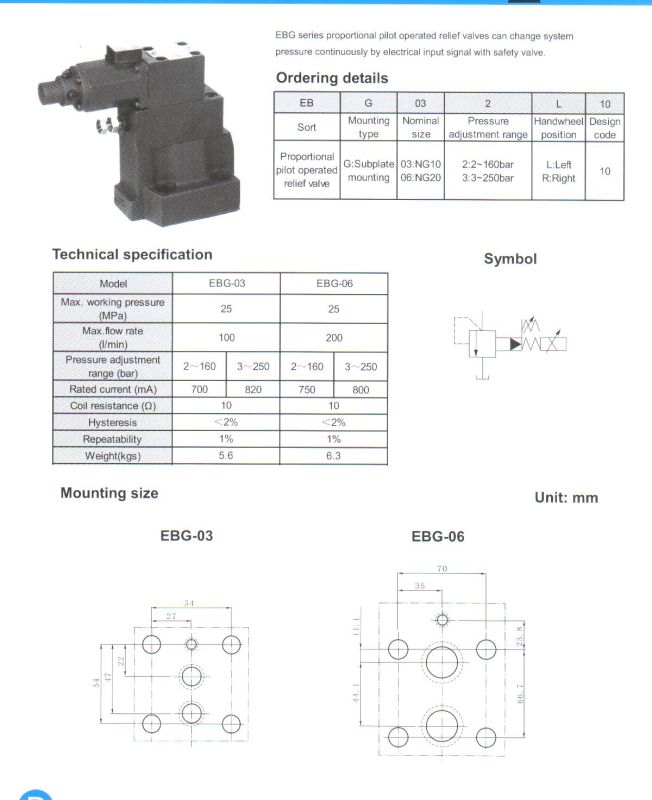 Ebg Series Proportional Pilot Operated Relief Valves