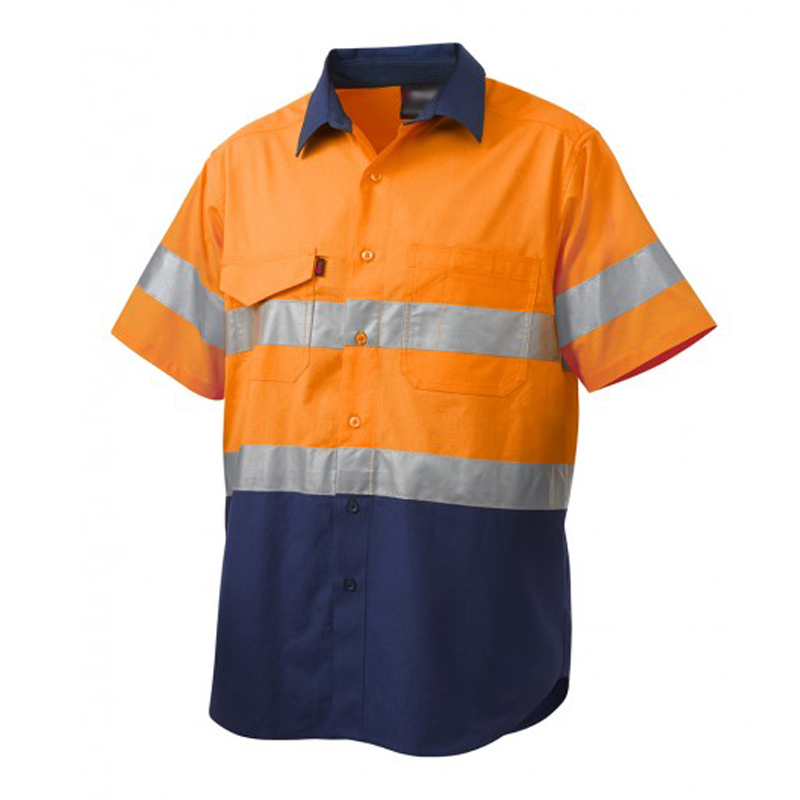 100% Cotton Reflective Spliced Short Sleeve Work Shirt