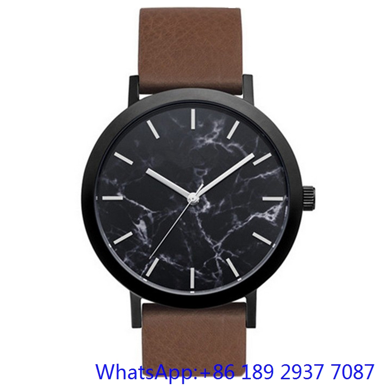 Top-Quality Stainless Steel Watches Whit Marble Dial, Genuine Leather Band Ja-15064