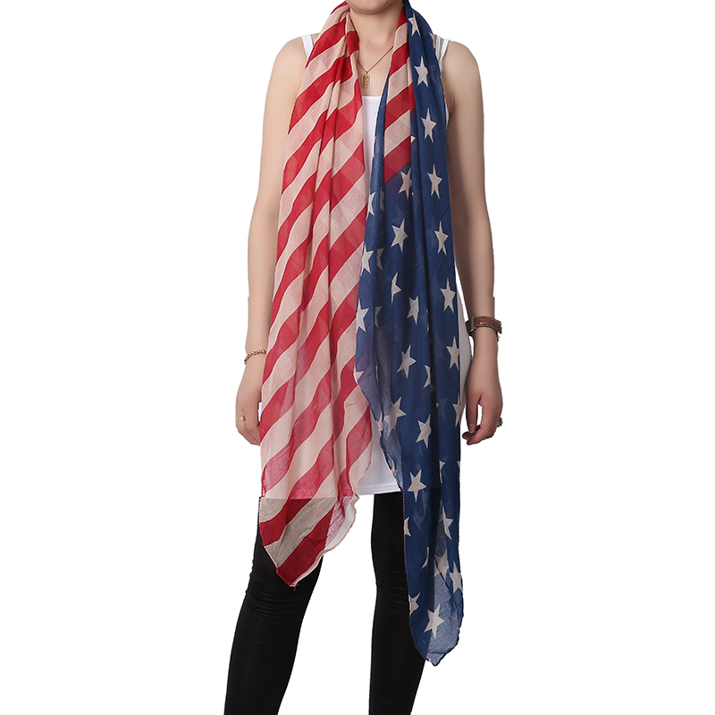 Women White and Blue American Flag Long Scarf