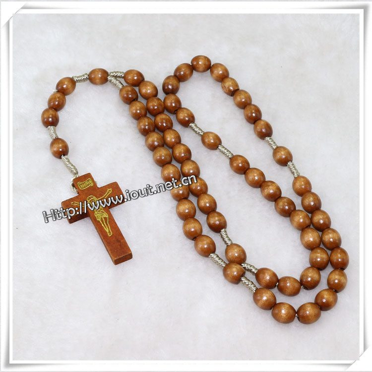 Wholesale Jesus Cross Wooden Rosary Necklaces (IO-cr242)
