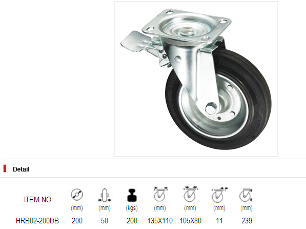 Trash Bin Casters Series - Iron Core Rubber Wheel with Brake