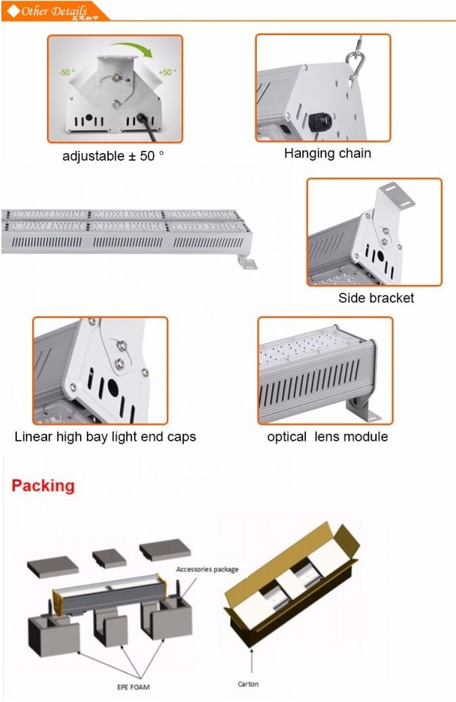 IP65 Beam Angle Adjustable 50W Outdoor Industrial Linear LED High Bay Light (50W/100W/150W/200W/250W/300W/400W/500W)