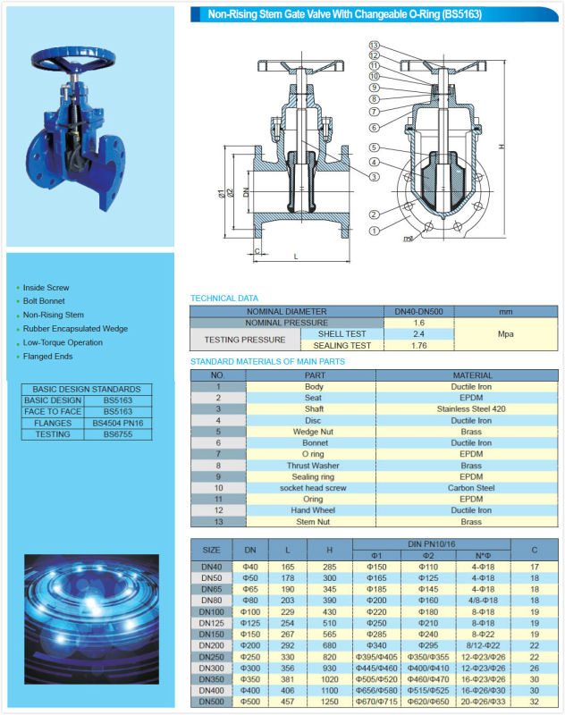 Non Rising Stm Resilient Gate Valve (BS5163)