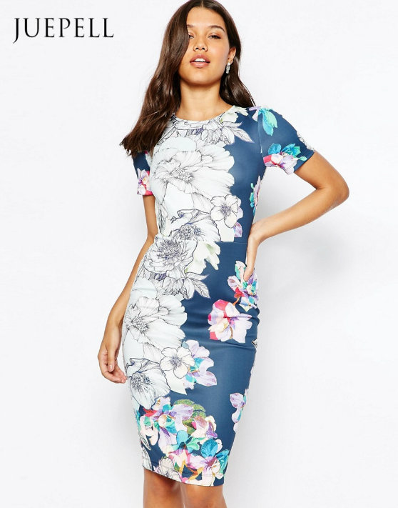 Flower T Shirt Scuba Bodycon MIDI Dress