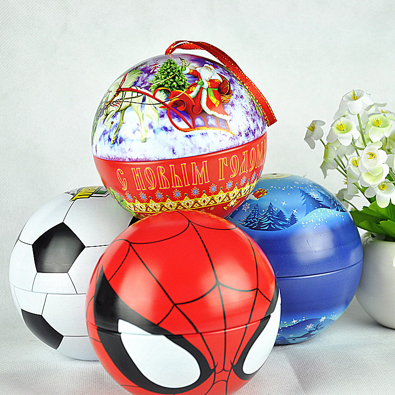 Custom Shape Metal Christmas Ornaments, Ball Shape Tin, Ball Shape Candy Tin