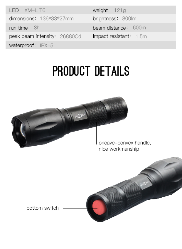 800 Lumens Tactical Police CREE Xml T6 Zoomable 18650 Flashlight (NK-311)