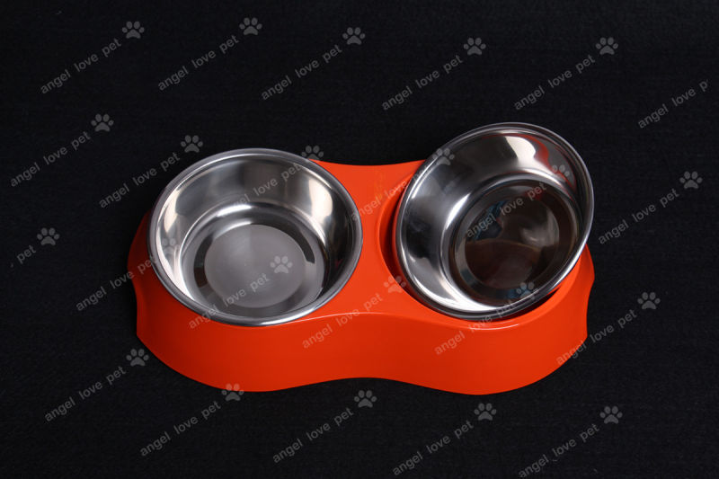 Red Melamine Double Bowl with Stainless Steel Bowl